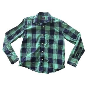 UNTUCKIt Boys' Size 12 Blue Green Plaid Long Sleeve Shirt 100% Cotton